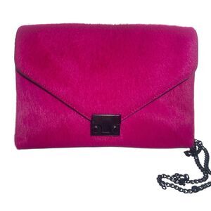 Loeffler Randall Magenta Fuchsia Clutch Crossbody Shoulder Bag Calf Hair Chic